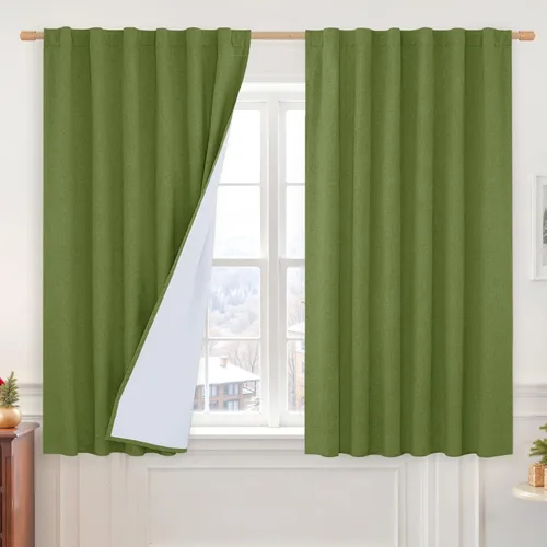 Miniatura 110 de LAMIT Cortinas de lino natural 100 % opacas para ventana, para dormitorio, 45 pulgadas, cortinas térmicas con textura de lino estilo granja