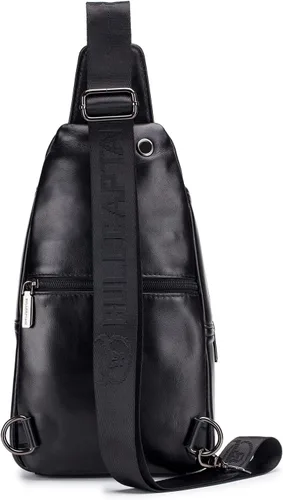 Miniatura 4 de Hebetag Mochila cruzada de cuero para hombres y mujeres, mochila de hombro para el pecho, multiusos, casual, Negro -, Viajar