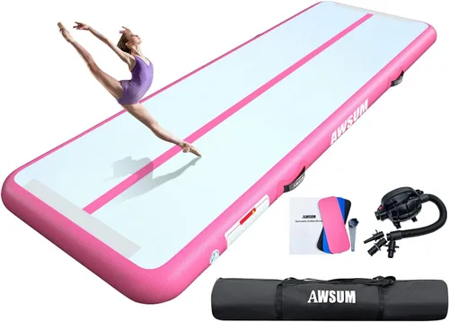 Miniatura 17 de AWSUM Tapete inflable de gimnasia de aire de 10 pies, 13 pies, 16 pies, 20 pies, 23 pies tapete de entrenamiento de 4/8 pulgadas de grosor con bomba