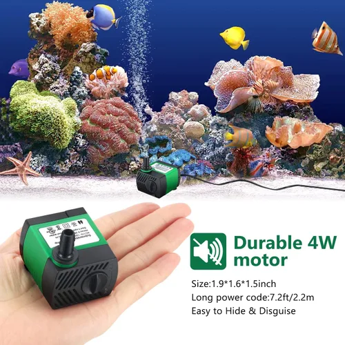 Miniatura 2 de CWKJ Paquete de 2 bombas de agua sumergibles de 80 GPH (4 W 300 L/H) con tubo de 4.9 pies (1/3 pulgadas de ID), 3 boquillas para acuario, estanque