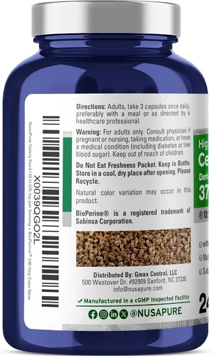 Miniatura 3 de NusaPure Cápsulas de semillas de apio, 375 mg, 240 cápsulas vegetales (sin OMG, veganas)