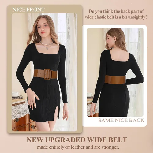 Miniatura 5 de WHIPPY Cinturón ancho de charol para mujer, hebilla cuadrada de moda, cintura alta, cinturones para vestidos