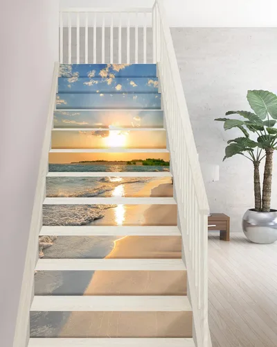 Miniatura 5 de FLFK Calcomanías para escaleras - Adhesivos para escaleras, Calcomanías autoadhesivas para escalones de Sunrise Coast, para decoración del hogar