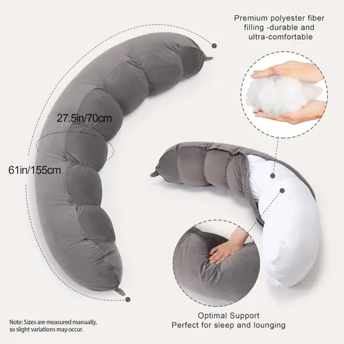 Miniatura 3 de Peallow(Pat. Pend) – Almohada larga redonda para el cuerpo para adultos, almohada de refuerzo para dormir, almohada suave y de apoyo para dormir