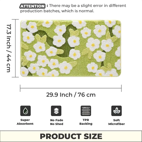 Miniatura 2 de Alfombra de baño floral de secado rápido, lavable a máquina y antideslizante, para fregadero, dormitorio y ducha (30 x 17 pulgadas, flores pequeñas)