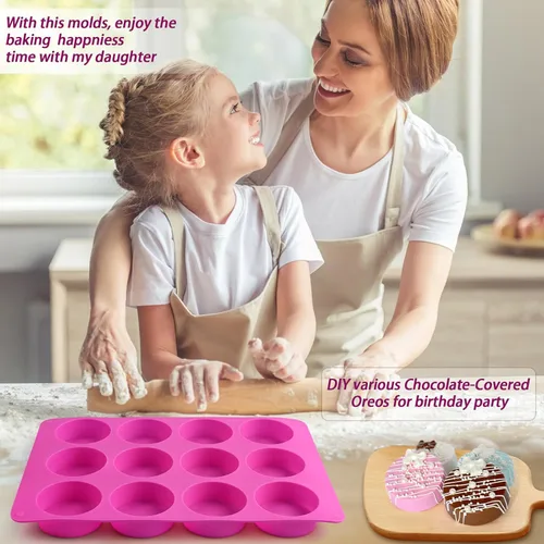 Miniatura 5 de Sakolla 3 piezas de moldes redondos de silicona para galletas de chocolate, moldes cilíndricos de 12 cavidades para Oreos cubiertas de chocolate