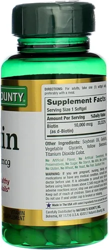 Miniatura 6 de Nature's Bounty Biotin 10000 mcg, apoya el cabello saludable - piel y uñas - cápsulas blandas de liberación rápida - 120