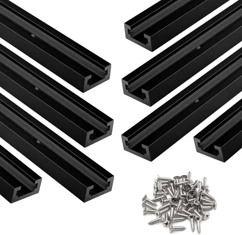 Rieles en T para carpintería, 8 piezas de aluminio de 48 pulgadas, perfil de doble corte universal con agujeros de montaje preperforados, color negro