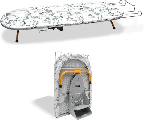 Miniatura 9 de Tabla de planchar plegable con soporte de hierro, tabla de planchar de metal pequeña portátil que ahorra espacio con cubierta de algodón resistente