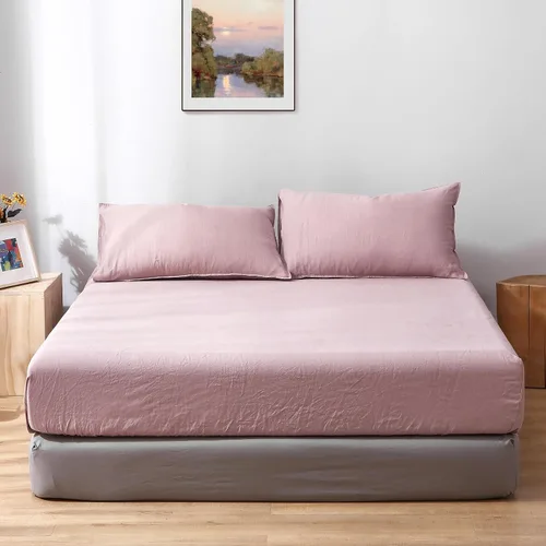 Miniatura 24 de S VICTORY SYMBOL Sábana bajera de lino 100% 78"x80" Funda de colchón 1 pieza, bolsillo profundo de 16 pulgadas, ropa de cama de lino francés natural