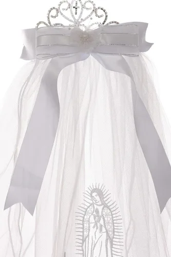 Miniatura 4 de Virgen María Tiara Bordado Corona Malla Primera Comunión Velo Chica Flor