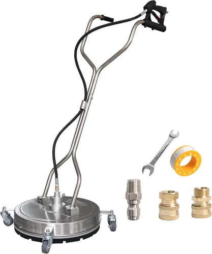 Hourleey Limpiador de superficies de lavadora a presión de 20 pulgadas con asas dobles, limpiador de superficies de acero inoxidable con 4 ruedas
