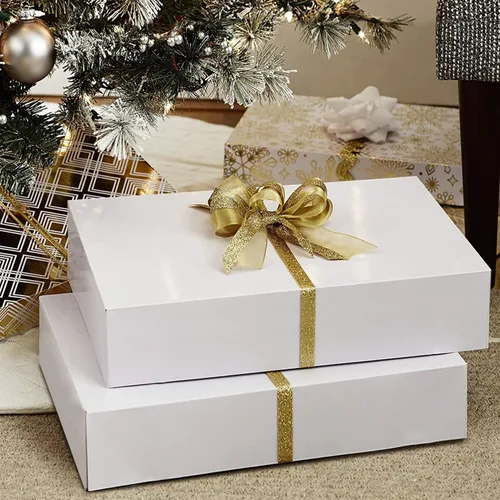 Miniatura 7 de 16 cajas de regalo blancas a granel con tapas para envolver ropa extra grande y 80 etiquetas adhesivas de Navidad