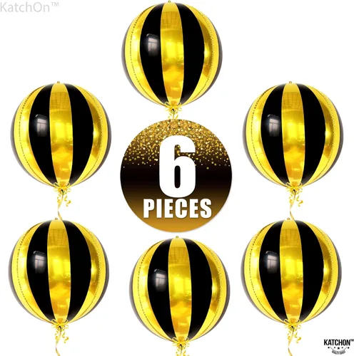 Miniatura 8 de KatchOn, Globos grandes negros y dorados de 22 pulgadas, paquete de 6, decoraciones de graduación negras y doradas 2026 Globos redondos de esfera