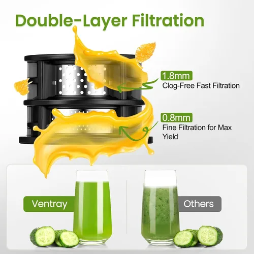 Miniatura 5 de Ventray Exprimidor de prensa en frío, máquina exprimidora lenta con canal de alimentación de 4.7 pulgadas de ancho para verduras y frutas enteras