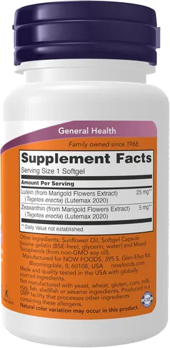 Miniatura 2 de NOW Foods Suplementos, luteína y zeaxantina con 25 mg de luteína y 5 mg de zeaxantina, 60 cápsulas blandas