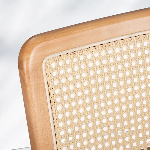 Miniatura 7 de Juego de 2 sillas de comedor de ratán, sillas modernas de mediados de siglo con patas cromadas de metal, sillas con respaldo de caña sin brazos