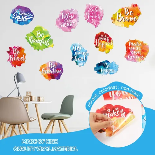 Miniatura 2 de Zonon 6 juegos/12 piezas inspiradoras de vuelta a la escuela, calcomanías de pared inspiradoras de acuarela con cita motivacional colorida