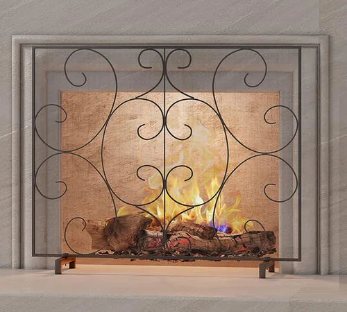 Miniatura 4 de Kingson - Pantalla protectora decorativa de panel único para chimenea, malla de metal resistente hecha a mano, protector contra chispas de fuego