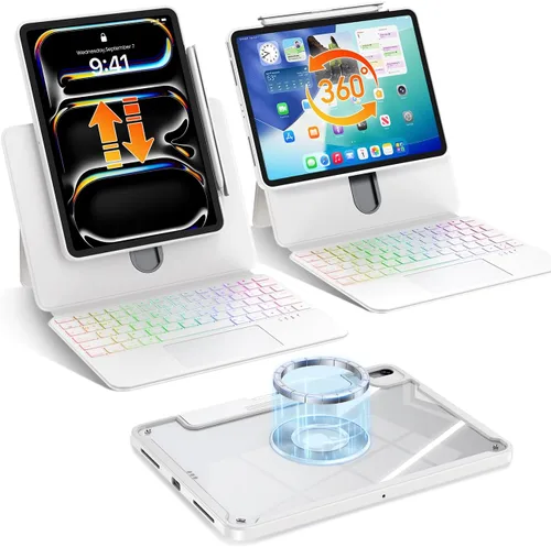 Miniatura 14 de Blosomeet Magnetic iPad A16 11th/10th Generation Case with Keyboard, Clear Splitfolio Detachable Cover, Up-Down Liftable, Adjustable Stand, 7