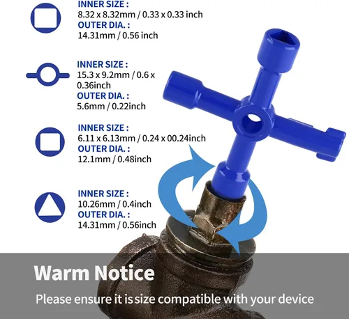 Miniatura 2 de Waziaqoc Llave multifuncional de 4 vías (paquete de 3), llave cruzada universal triangular de aleación de zinc/cuadrada para medidor de agua