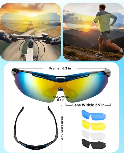 Miniatura 6 de Gafas de sol polarizadas para hombres y mujeres, 5 lentes con protección UV, antirreflejos, para deportes, béisbol, correr