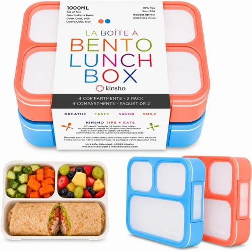 Miniatura 13 de kinsho Lonchera Bento para almuerzos de adultos y niños, cajas de control de porciones para mujeres, niñas y niños, recipientes de aperitivos a Azul