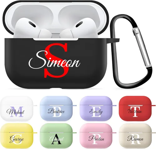 Miniatura 10 de Funda con nombre e iniciales personalizadas para AirPods Pro 2 – TPU a prueba de golpes, carga inalámbrica y llavero – Ideal para cumpleaños
