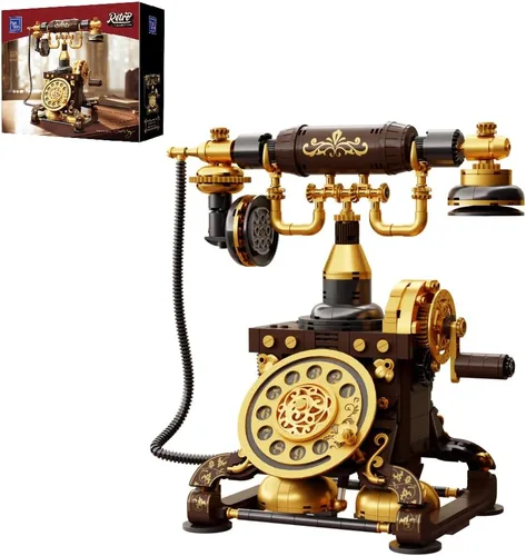 PANTASY Juego de bloques de construcción de teléfono retro para adultos, kit de modelo de teléfono de bricolaje vintage con diseño realista,