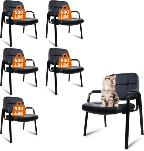 Miniatura 10 de CLATINA Juego de 2 sillas grandes y altas para sala de espera de 400 libras, silla de recepción de oficina de cuero, sin ruedas, con respaldo, Base