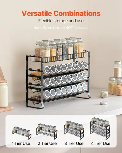Miniatura 2 de VEVOR Organizador de especias desmontable para gabinete, organizador de condimentos apilable de 4 corbatas, tarros de especias, almacenamiento
