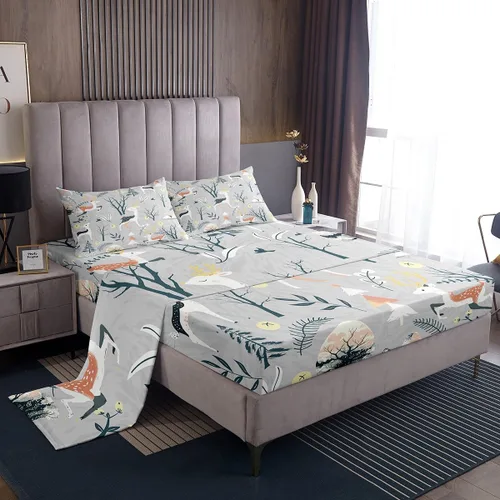 Miniatura 17 de Manfei Juego de sábanas de pájaros tamaño matrimonial, juego de ropa de cama floral de hojas botánicas para decoración de habitación de niños