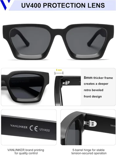 Miniatura 104 de VANLINKER Gafas de sol cuadradas gruesas para hombres y mujeres, retro, rectangulares, con protección UV400, VL9731