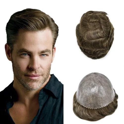 Miniatura 67 de Toupee - Sistema de reemplazo de cabello humano para hombre, 0.004 in, inyectado, piel de polietileno, piezas de pelo para hombre, 6 x 8 pulgadas