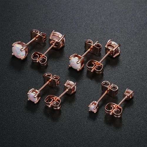Miniatura 4 de GEMSME Aretes de ópalo chapados en oro rosa de 18 quilates, 0.236 in, redondos para mujer