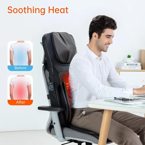Miniatura 4 de SNAILAX - Masajeador Shiatsu para espalda con calor, almohadilla de masaje para silla de amasamiento 3D, masajeador para cuello y espalda