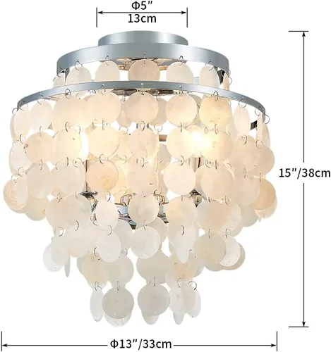 Miniatura 3 de AGV LIGHTING CL008S Capiz Seashell Lámpara de Techo, Montaje al Ras, D13 x H15, 3 Luces, Marco con Acabado Cromado; Perfecto para Sala de Estar