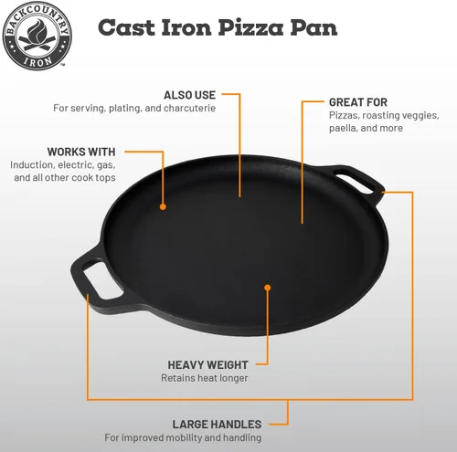 Miniatura 3 de Sartén para pizza de hierro fundido de 13.5 pulgadas con asas de bucle pre-sazonado