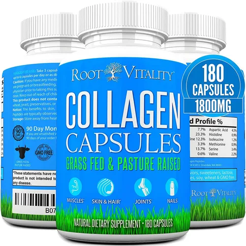 Root Vitality Cápsulas de péptidos de colágeno, suplemento de proteína hidrolizada criado en pastos para piel, cabello y uñas, sin OMG, sin azúcar,