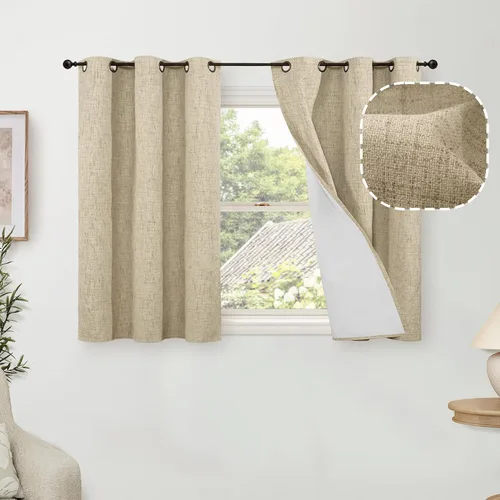 Miniatura 99 de Cortinas Opacas de Lino Azul Bebé para Guardería de 40 Pulgadas de Largo, 2 Paneles, Cortinas Cortas con Aislamiento Térmico Boho de Bloqueo Total