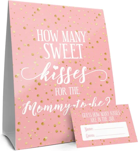 Miniatura 6 de DISTINCTIVS Juego de Baby Shower Cuántos Besos - Rosa y Oro (cartas adicionales)