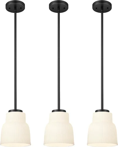 Miniatura 14 de FEMILA Lámpara Colgante Dorada, Accesorios de Iluminación Colgante de 4", Iluminación para Isla de Cocina, Vidrio Martilleado, Base E26, 4FY86MIL BG
