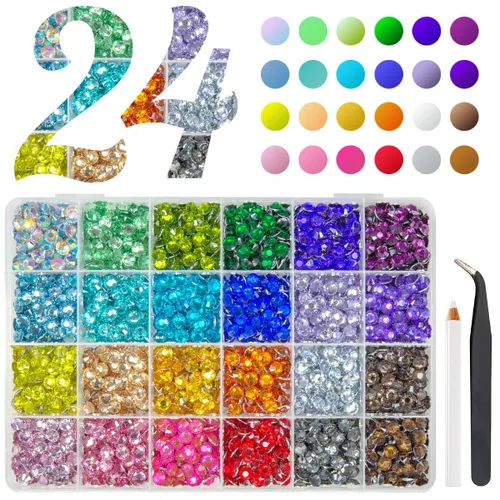 Miniatura 13 de qiipii 24 Color 5mm Piedras de Resina de Cristal de Colores con Parte Trasera Plana para Manualidades, Piedras de Diamantes de Imitación Arcoíris