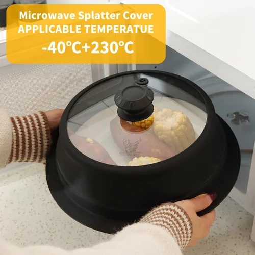 Miniatura 2 de Tapa plegable para salpicaduras de microondas con cubierta de vidrio templado ventilado, tapa wok apta para microondas, olla de vapor y olla redonda