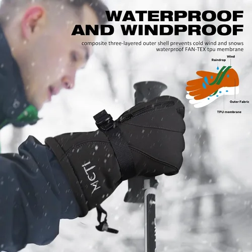 Miniatura 3 de MCTi Guantes de esquí impermeables para hombre, cálidos, 3M, Thinsulate, snowboard, motos de nieve y clima frío