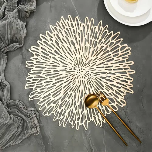 Miniatura 2 de Juego de 6 manteles individuales dorados de 15 pulgadas, manteles individuales redondos brillantes para cocina, comedor, para Acción de Gracias