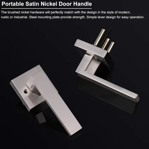 Miniatura 3 de Knobonly Paquete de 3 manijas reversibles de níquel satinado, manija de puerta de paso cuadrada para pasillo y armario
