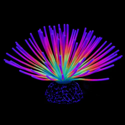 Miniatura 8 de Uniclife Bola de erizo de mar azul iridiscente de imitación para acuario, adorno de silicona artificial con efecto brillante para decoración