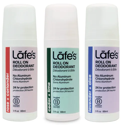Lafe's Desodorante natural | Variedad de desodorante natural roll-on sin aluminio de 3 onzas | Cedro y lima - Lavanda y aloe - Rosa y cilantro |