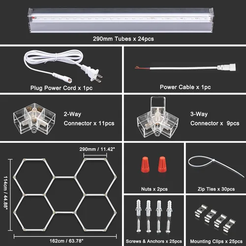 Miniatura 7 de Paquete de 24 luces negras LED hexagonales, 168W, 5 rejillas de luz negra UV con enchufe de EE. UU. para fiesta de neón, Halloween, pintura corporal